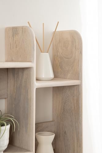 Kate and Laurel Madero Transitional Solid Wood Wall Shelf, 30 x 6 x 17, Whitewash, Modern Small Ladder Shelf for Use as Living Room Display Shelf or Over Toilet Storage Shelf - color: White