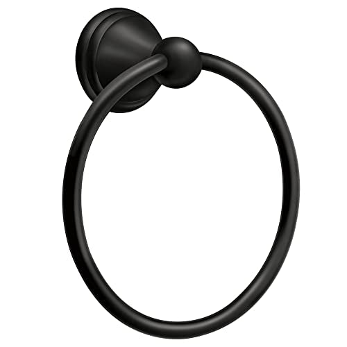 Moen Preston Matte Black 7-inch Bathroom Hand Towel Ring, Wall Mounted Hanger, DN8486BL - size: (Pack of 1)