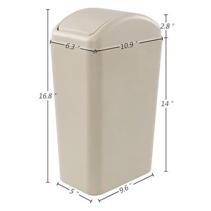 Obstnny 3.2 Gallon Slim Plastic Trash Can for Narrow Spaces, Khaki, 14L | Swing Lid Garbage Can Use at Home or Office