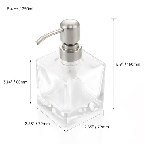 Square Bathroom Soap Dispenser Brushed Nickel, Glass Bottles with Stainless Steel Pump Cube Liquid Soap Dispenser Hand Kitchen - color: Brushed Nickel