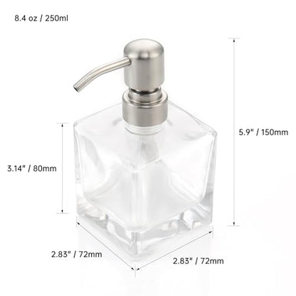 Square Bathroom Soap Dispenser Brushed Nickel, Glass Bottles with Stainless Steel Pump Cube Liquid Soap Dispenser Hand Kitchen - color: Brushed Nickel
