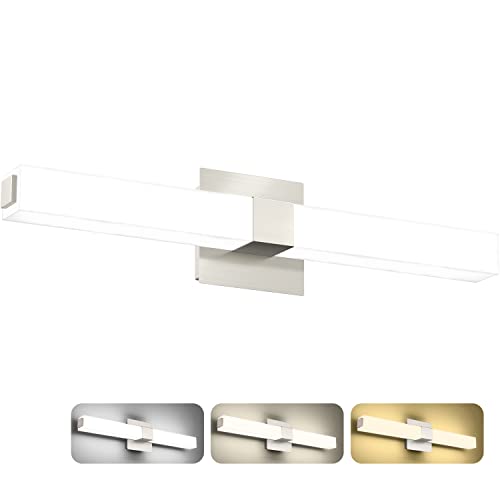 24in Modern Bathroom Vanity Light, 3CCT Dimmable Nickel LED Vanity Lights Bar, 18W Bathroom Lighting Fixtures Above Mirror 3000K/4500K/6000K Selectable - color: Brushed Nickel - 3CCT Dimmable, size: 24 inch