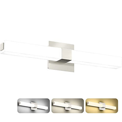 24in Modern Bathroom Vanity Light, 3CCT Dimmable Nickel LED Vanity Lights Bar, 18W Bathroom Lighting Fixtures Above Mirror 3000K/4500K/6000K Selectable - color: Brushed Nickel - 3CCT Dimmable, size: 24 inch