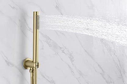 SUMERAIN Bathroom Brushed Gold Rain Shower System with Tub Spout | Tub and Shower Set, Brass Hand Shower, 8" Shower Head, Brass Rough in Valve, Concealed Box Design - color: Brushed Gold, size: 3 Function