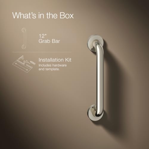 Kohler K-14560-BS Contemporary 12 Inch Bathroom Grab Bar Brushed Stainless Steel - color: Brushed Stainless, size: 12 Inch