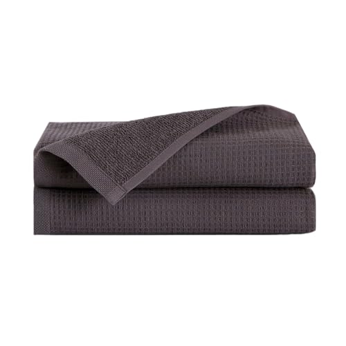 100% Turkish Cotton Dual-Sided Waffle and Terry Towel Set - Ultra Absorbent, Soft & Quick Dry - Bath Towels, Hand Towels & Washcloths (Charcoal, 2-Piece Hand Towel Set) - color: Charcoal, size: 2-Piece Hand Towel Set