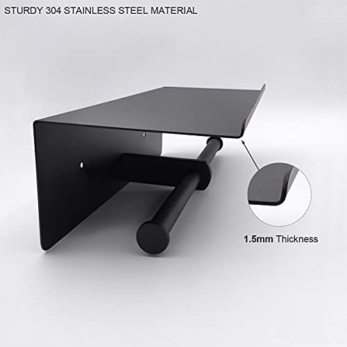 GZILA Double Toilet Paper Holder with Shelf Matte Black Wall Mounted, Dual Large Rolls Tissue Holder Multipurpose TP Dispenser, SUS 304 Stainless Steel - color: Matte Black