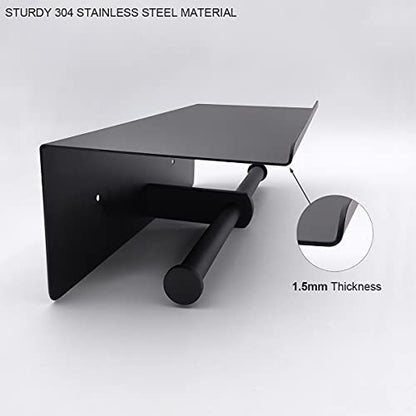 GZILA Double Toilet Paper Holder with Shelf Matte Black Wall Mounted, Dual Large Rolls Tissue Holder Multipurpose TP Dispenser, SUS 304 Stainless Steel - color: Matte Black