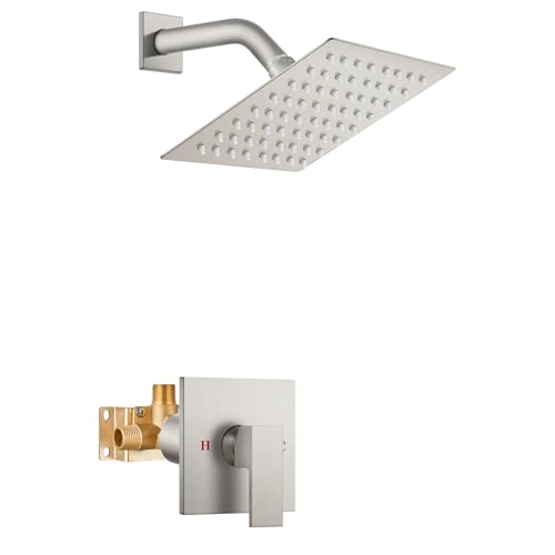 Airuida Shower Faucet Set,6 Inch Shower Valve Kit,Brushed Nickel | Male Threads,Rough-in Valve Shower Trim Kit,Single Handle Control Shower Set - color: Brushed Nickel, size: 6 Inch