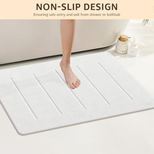 Yolife Stone Bath Mat Large, 32" x 20" Diatomaceous Earth Bath Mat for Bathroom, Super Absorbent Quick Drying Bathroom Stone Mat, Non-Slip Diatomite Shower Mat, Easy to Clean (White Grey) - color: White Grey