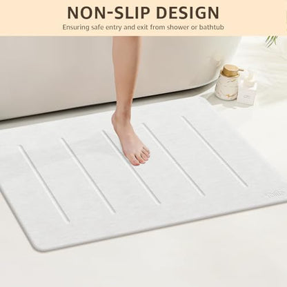 Yolife Stone Bath Mat Large, 32" x 20" Diatomaceous Earth Bath Mat for Bathroom, Super Absorbent Quick Drying Bathroom Stone Mat, Non-Slip Diatomite Shower Mat, Easy to Clean (White Grey) - color: White Grey
