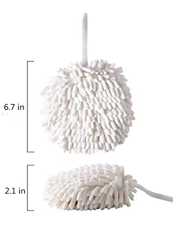 Ivymei 3 Pack Fuzzy Chenille Hand Towels Ball,Hanging Hand Towel with Loop for Kitchen Bathroom,Quick Dry Absorbent Hand Bath Towel(White) - color: White