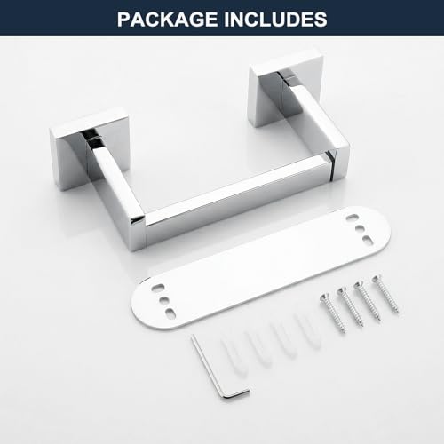 Toilet Paper Holder Wall Mount Polished Chrome Stainless Steel | Toilet Tissue Roll Holder Bathroom Square Toilet Paper Towel Roll Holder Double Post Pivoting Tissue Handle - color: Polished Chrome