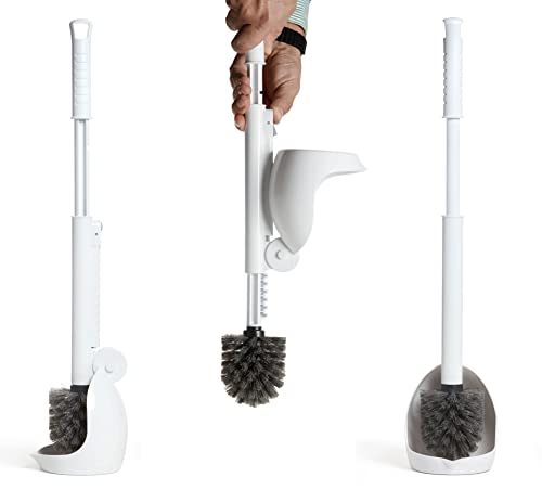 ELYPRO Toilet Brush with Holder – Drip-Free Hygienic Bathroom Scrubber with No-Drip Caddy, Built-in Spout, Fast-Drying Ventilated Design, Compact Toilet Cleaner for RV, Boat, Home – White