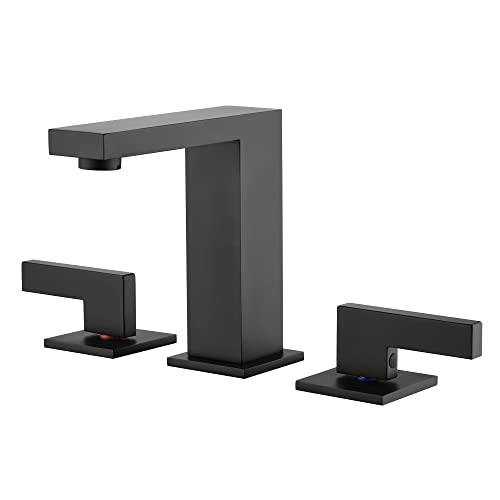 sumerain Widespread Matte Black Bathroom Sink Faucet 8 Inch 3 Hole Lavatory Faucet Vanity Faucet with Y Shape Quick Connect Hose - color: Matte Black