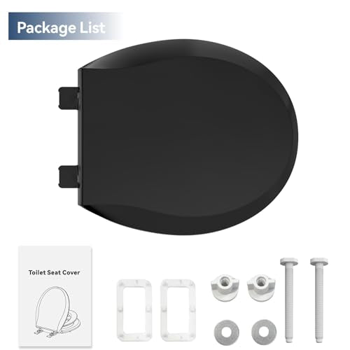 JINGZE Round Toddler Toilet Seat Adult/Child,Built-In Potty Training Seat, Soft Quiet Close Non-Slip Seat,Magnetic Kids Seat and Cover,Black - color: Black, size: Round 16.5inch with Baby Seat