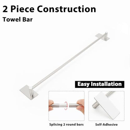 NearMoon Self Adhesive Bathroom Towel Bar- Stainless Steel Bath Wall Shelf Rack Hanging Towel Stick On Sticky Hanger Contemporary Style, NO Drilling (1 Pack, Brushed Nickel, 24-Inch Towel Rack) - color: Brushed Nickel, size: 24-Inch