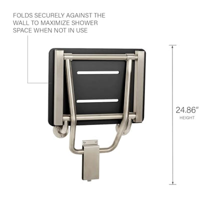 28" x 15" Black Folding Wall Mount Shower Seat Bench, ADA Compliant - color: Black, size: 28 inch