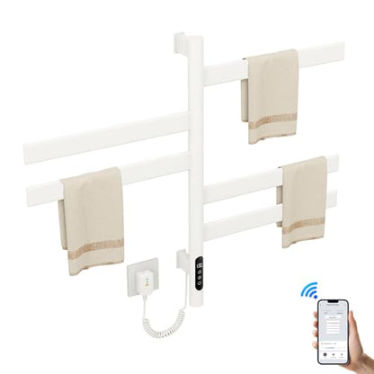 Heated Towel Racks for Bathroom, Wall Mounted Towel Warmer Swivel with Timer & Temp Control, Digital Touch Panel, 110V IPX5 Hardwired & Plug-in