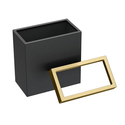 Gatco Small Bathroom Trash Can With Lid, Rectangle 3 Gallon Stainless Steel Wastebasket, Under Sink, Matte Black And Brushed Brass, For Bathroom, Bedroom, Office (1938) - color: Matte Black/Brushed Brass