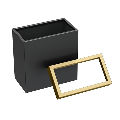 Gatco Small Bathroom Trash Can With Lid, Rectangle 3 Gallon Stainless Steel Wastebasket, Under Sink, Matte Black And Brushed Brass, For Bathroom, Bedroom, Office (1938) - color: Matte Black/Brushed Brass