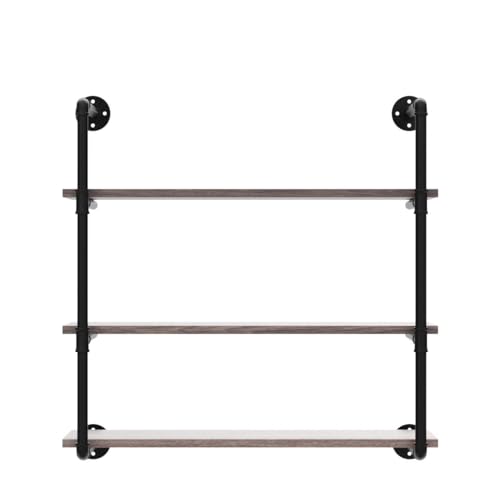 Industrial Pipe Shelves With Wood Planks,Rustic Pipe Shelving Wall Shelf | Metal Pipe Solid Pine Wood,Easy to Assemble,Wooden Board Thickness 0.78 In,For Bar Farmhouse Kitchen Office Bathroom,Bedroom - color: 3-layer, size: 36in