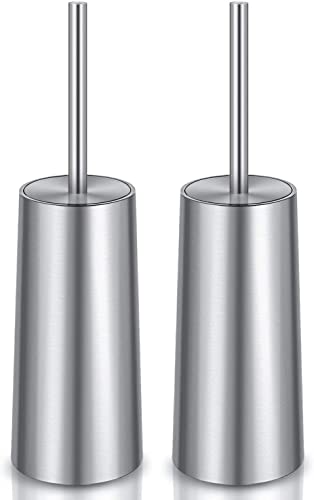 Toilet Brush and Holder, 2 Pack Toilet Brush Stainless Steel, Toilet Bowl Brush for Bathroom Toilet-Ergonomic, Elegant,Durable (Silver) - color: Silver