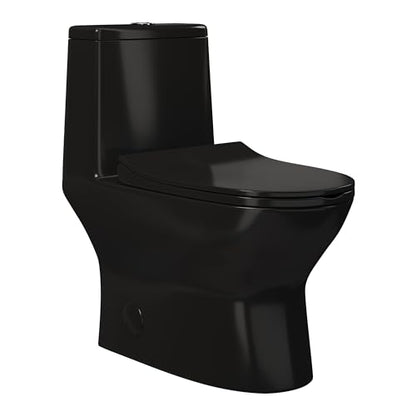 Ivy One Piece Toilet Dual Vortex Flush in Glossy Black 1.1/1.6 gpf - color: Glossy Black, size: 12" Rough-in