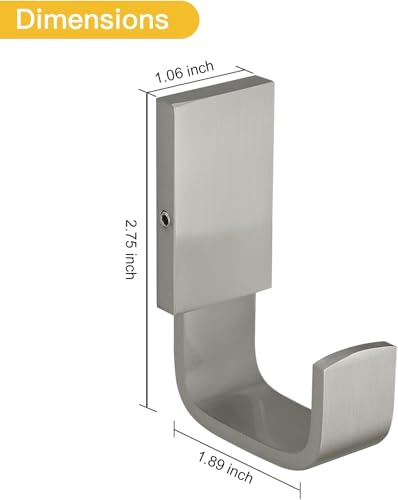 Brass Towel Hook, Bath Robe Coat Clothes Hook, Brushed Nickel 2 Pack | Wall Mounted with Screws for Bathroom, Kitchen, Hotel, Garage, Laundry, Square Coat and Hat Hooks, Rustproof & High Quality - color: Brushed Nickel, size: 2 Pack