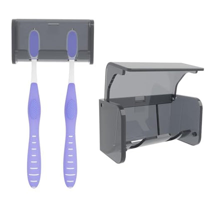 Wall-Mounted Toothbrush Holder with Cover, 2-Slot Organizer for Bathroom, Shower, Dorm, Cabinet (Clear) - color: Clear