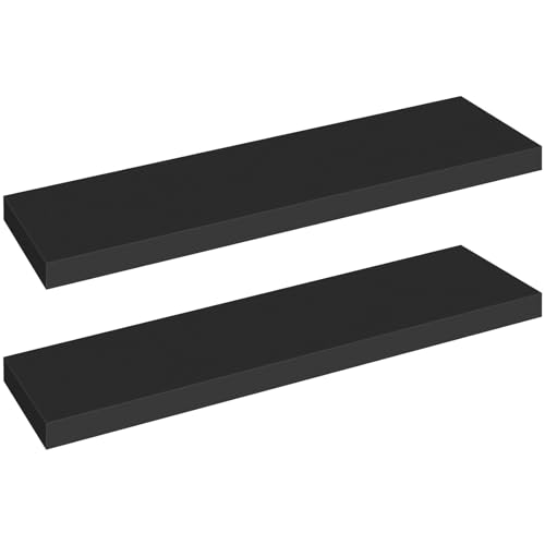 HOOBRO Floating Shelves for Wall, Wall Mounted Shelf Set of 2, 31.5" Hanging Shelf with Invisible Brackets, for Wall Decor Storage in Bathroom Bedroom Kitchen Living Room Office, Black BK80BJP201 - color: Black, size: 31.5 Inches