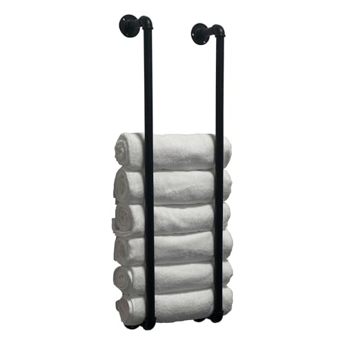 Industrial Pipe Towel Rack for Bathroom Wall Mounted,Towel Holder Black | 36 Inch,Made of Galvanized Steel,Easy To Install,Hold Up To 9 Regular Size Bath Towels,For Farmhouse Bathrooms Laundry Rooms - size: 36 Inch