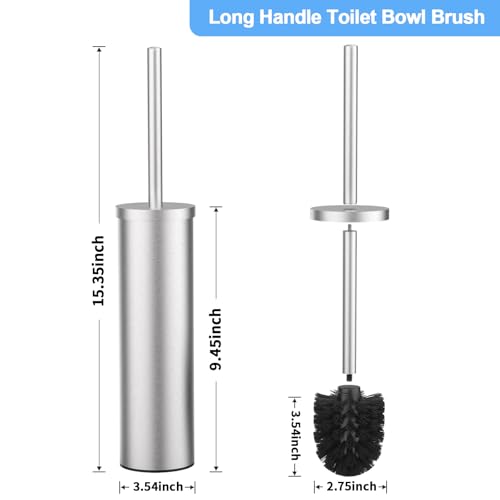 Stainless Steel Toilet Brush and Holder Set Brushed Silver Heavy Duty Toilet Bowl Brush with Long Handle for Bathroom and Farmhouse (Silver-2) - color: Silver-2