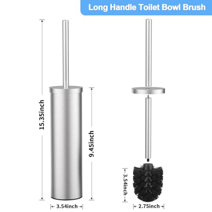 Stainless Steel Toilet Brush and Holder Set Brushed Silver Heavy Duty Toilet Bowl Brush with Long Handle for Bathroom and Farmhouse (Silver-2) - color: Silver-2