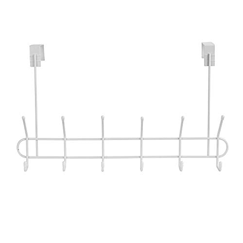 Spectrum Over the Door Organizer with Hooks for Hanging Coats Jackets Bags Totes & Towels, Easy Install Sturdy Steel Over Door Hook Rack Hanger for Bedroom Laundry Room Clost Storage, White