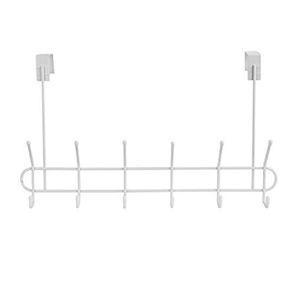 Spectrum Over the Door Organizer with Hooks for Hanging Coats Jackets Bags Totes & Towels, Easy Install Sturdy Steel Over Door Hook Rack Hanger for Bedroom Laundry Room Clost Storage, White
