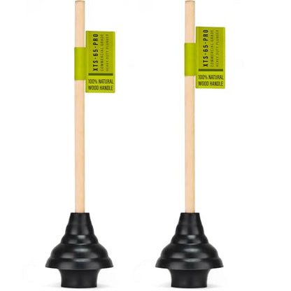 SteadMax XTS-65-PRO Heavy Duty Toilet Plunger, Commercial Grade, Powerful Double Thrust Force Rubber Cup with Wood Handle, for Clogged Bathroom, Shower, and Kitchen, 2 Pack (22" x 5.75") - size: 2 Pack - PRO