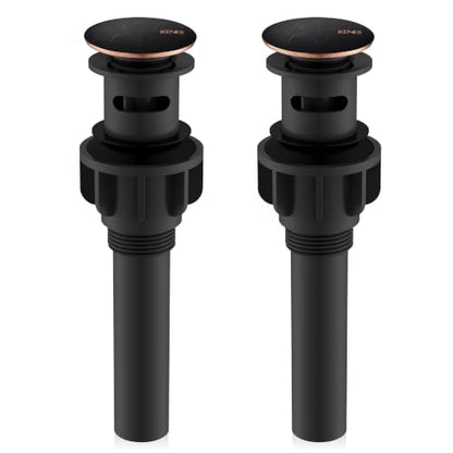KENES 2 Pack Oil Rubbed Bronze Pop Up Bathroom Sink Drain with Overflow, Lavatory Bathroom Vanity Sink Drain Stopper, Sink Drain Assembly with Overflow Anti Clog Pop Up Drain - color: Oil-rubbed Bronze X 2, size: Big Pop up Cap (With Overflow)