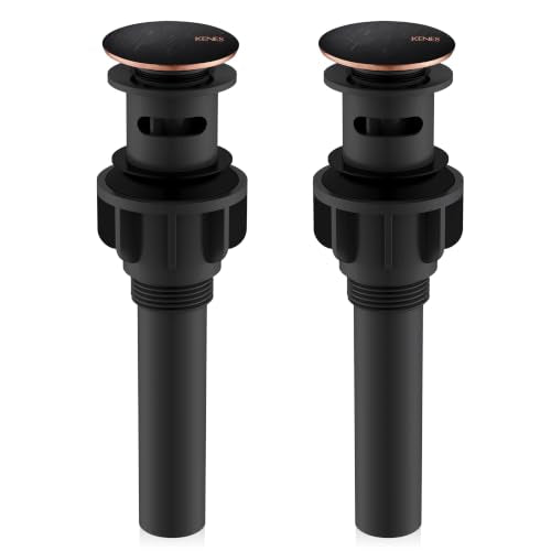 2 Pack Oil Rubbed Bronze Pop Up Bathroom Sink Drain with Overflow | Bathroom Vanity Sink Drain Assembly, Built-in Anti-Clogging Strainer, Plastic Pop Up Drain for Bathroom Vanity Lavatory Sink - color: Oil-rubbed Bronze X 2, size: Big Pop up Cap (With Ove