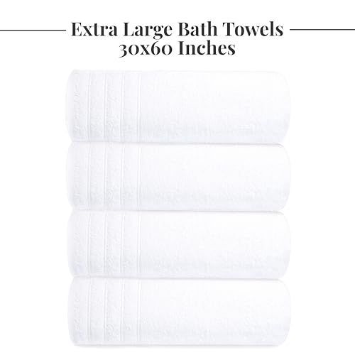 4 Piece Extra Large Bath Towels 30 x 60 Inches, White | 100% Cotton, Larger & Lighter Weight, Quicker to Dry, Super Soft and Absorbent, Perfect for Bathroom - color: White