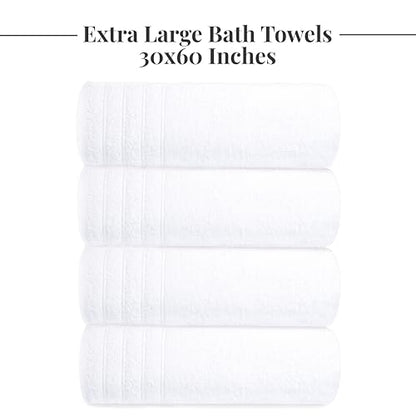 4 Piece Extra Large Bath Towels 30 x 60 Inches, White | 100% Cotton, Larger & Lighter Weight, Quicker to Dry, Super Soft and Absorbent, Perfect for Bathroom - color: White