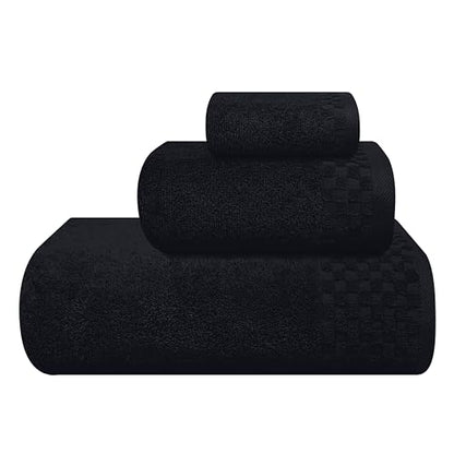 MyOwn Ultra Soft 3 Pack Cotton Towel Set, Contains a Bath Towels 28x55 inch, a Hand Towels 16x24 inch & a Wash Coths 12x12 inch, Ideal Everyday use, Compact & Lightweight - Black - color: Black, size: 3 Pack Set