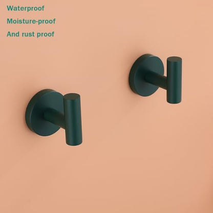 Towel Hooks for Bathrooms,Dark Green Wall Mount Hooks SUS 304 Stainless Steel Coat Hook Robe Hook Towel Hook 2 Count for Kitchen,Bedroom (Drilling),SE96006-8DKG - color: Dark Green