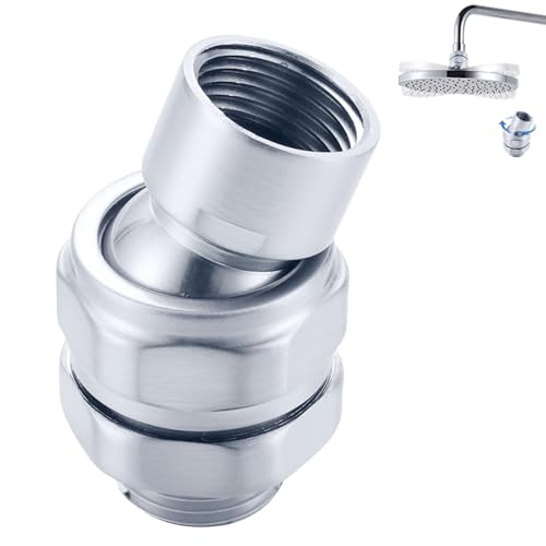 Shower Head Swivel Ball Adapter, Solid Brass Adjustable Shower Arm Connector, Polished Chrome Finish (Silver) - color: Silver