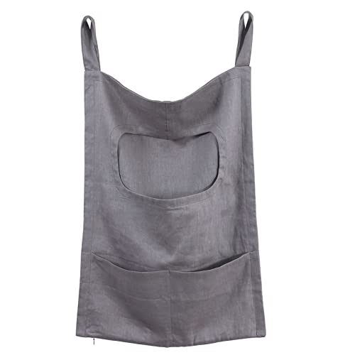Amazhiyu Pure Linen Over The Door Laundry Hanging Hamper Bag with Bottom Zipper and Pockets Grey - color: Grey