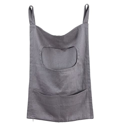 Amazhiyu Pure Linen Over The Door Laundry Hanging Hamper Bag with Bottom Zipper and Pockets Grey - color: Grey