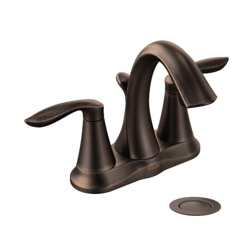 Moen Eva Oil-Rubbed Bronze Two-Handle Centerset Lavatory Faucet with Drain Assembly, Sink Faucet Bathroom 3-Hole for Standard 4-inch Countertop Setup, 6410ORB - color: Oil Rubbed Bronze