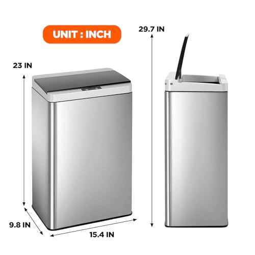 BestOffice 13 Gallon(50L) Trash Can Stainless Steel Kitchen Garbage Can with Automatic Sensing Cover Anti-Fingerprint for Home Office Bathroom Bedroom Kitchen Trash Can with Lid Waste Bin - color: Stainless Steel