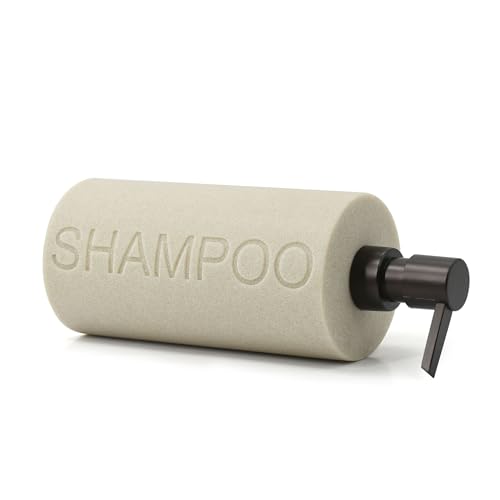 Resin Tan Sandstone Shampoo Engraved Bottle Refillable Pump Dispenser, Durable Waterproof Resin Construction for Bath, Shower - Tan Sandstone ORB Pump - color: Tan Sandstone Resin, Orb Pump - Shampoo
