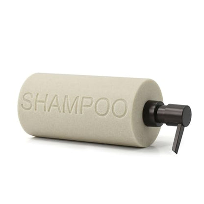 Resin Tan Sandstone Shampoo Engraved Bottle Refillable Pump Dispenser, Durable Waterproof Resin Construction for Bath, Shower - Tan Sandstone ORB Pump - color: Tan Sandstone Resin, Orb Pump - Shampoo